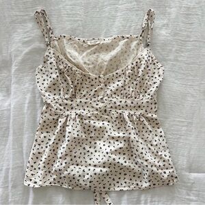 Brandy Melville Cream and Floral Babydoll Tank Top